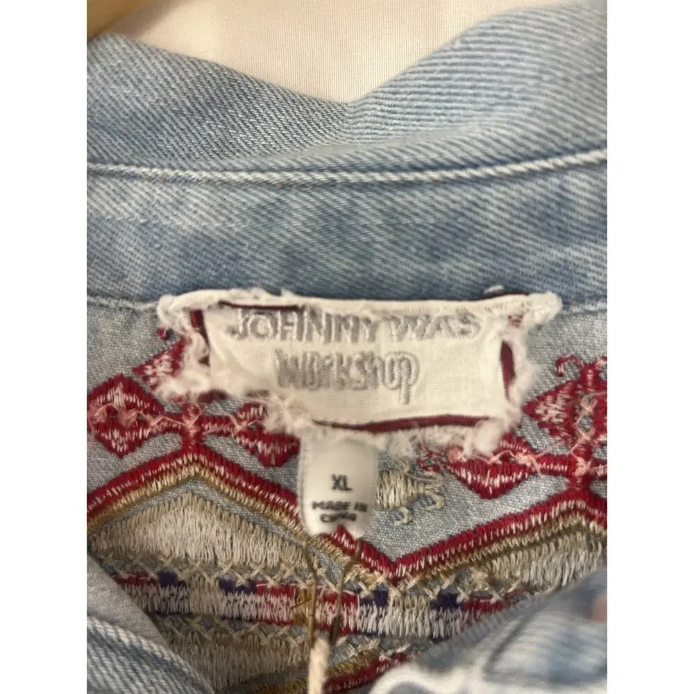 NWT Johnny Was Biya Workshop JWLA Embroidered Denim Jean Jacket Talulla XL